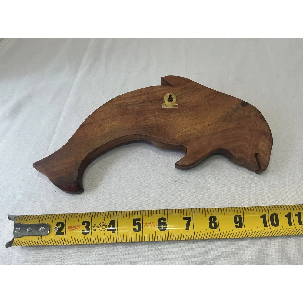 Vintage Florida Souvenir Hand Carved Wood Dolphin Key Rack Wall Mount 4 Hooks